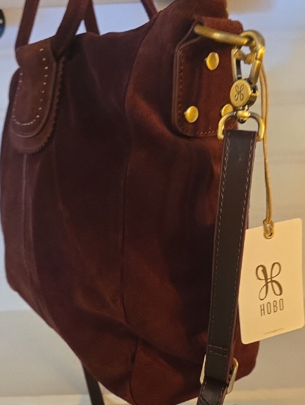 HOBO Chocolate Brown Suede Embroidered Shoulder Bag - Picture 6 of 10